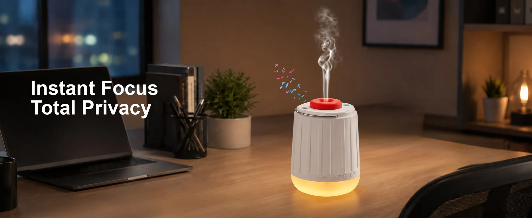 Sleep Hub on a desk for white noise and focus