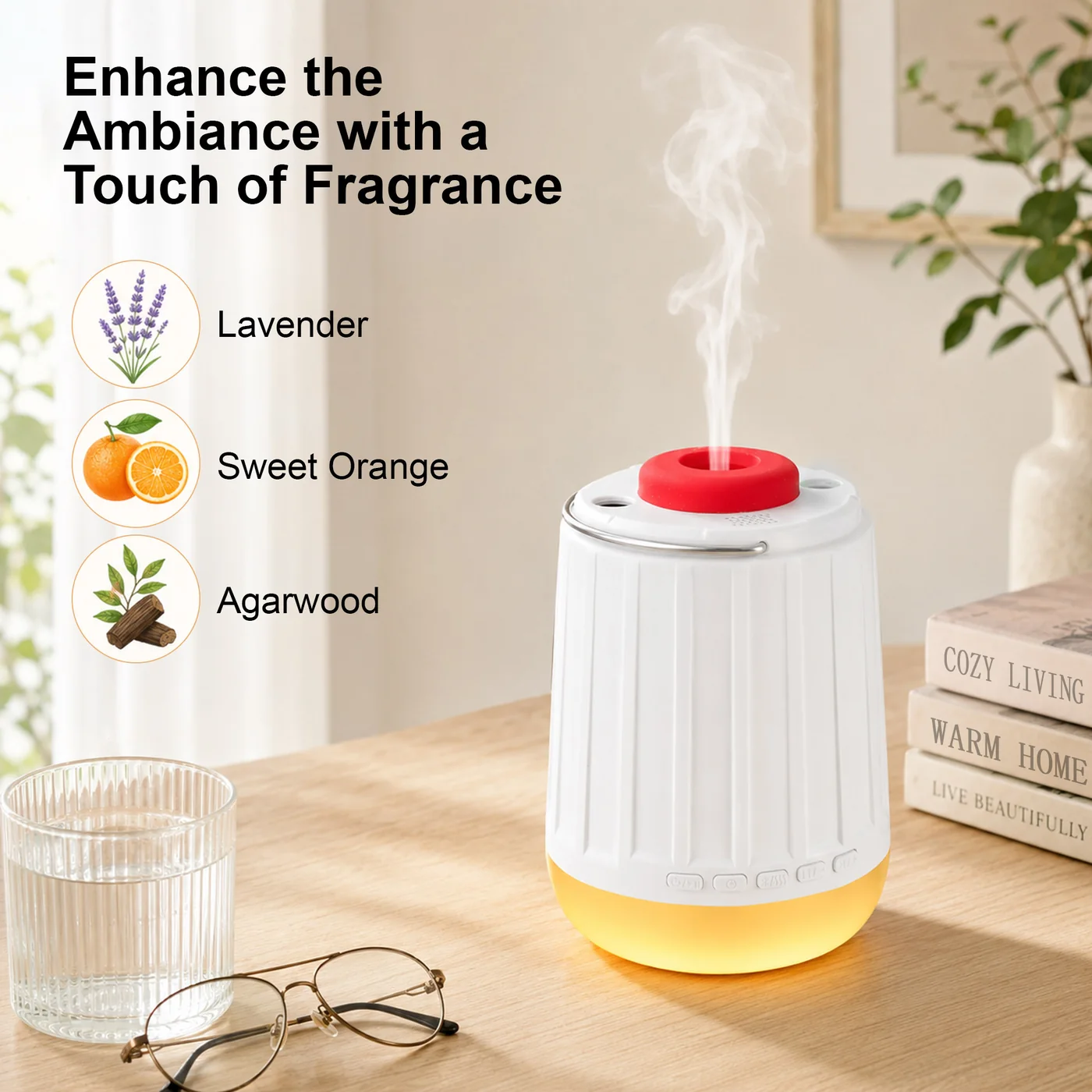 Sleep Hub fragrance diffuser on a warm desk