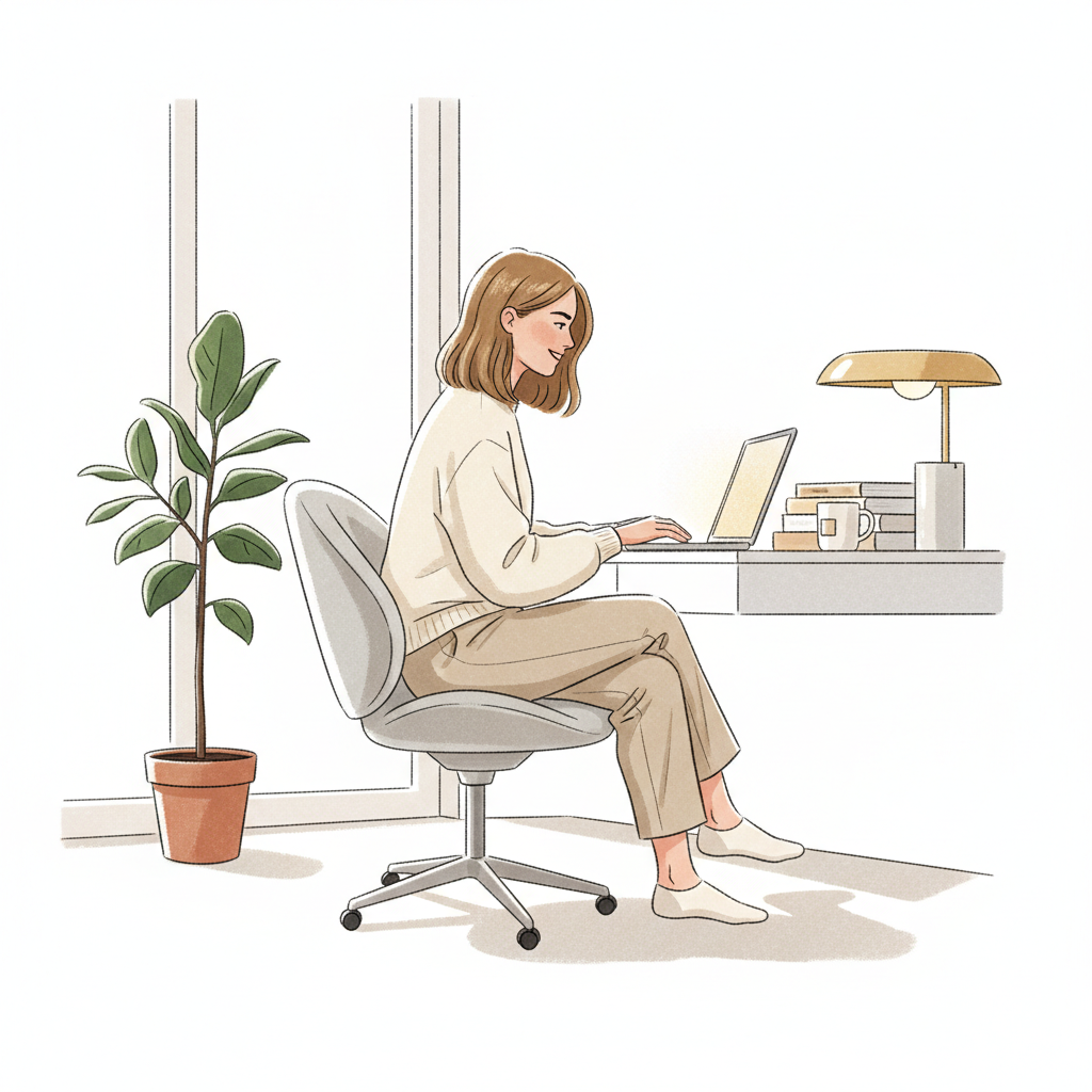 Woman working peacefully while using the device as a speaker