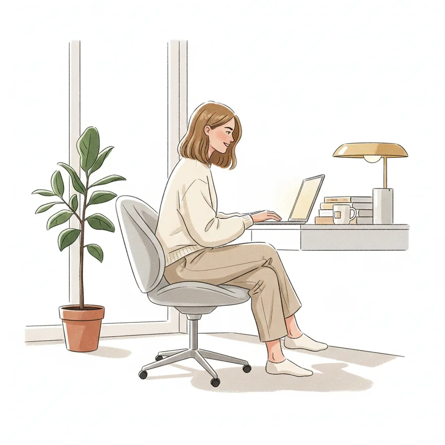 Woman working peacefully while using the device as a speaker