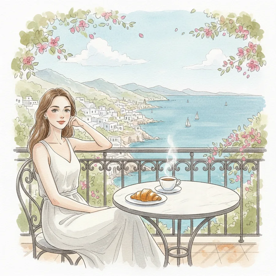 Travel morning lifestyle illustration with compact speaker